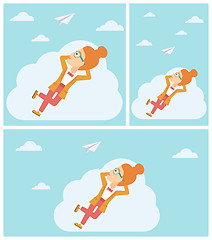 Image showing Business woman lying on cloud vector illustration.