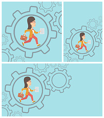 Image showing Business woman running inside the gear.