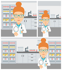 Image showing Pharmacist giving pills and glass of water.