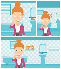 Image showing Woman brushing teeth.