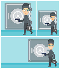 Image showing Burglar with gun near safe vector illustration.