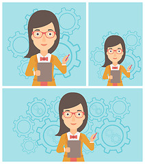 Image showing Business woman with pencil vector illustration.