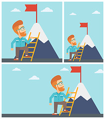 Image showing Businessman climbing on mountain.