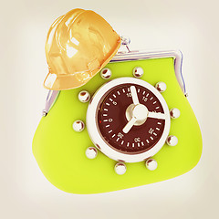 Image showing hard hat on purse safe. 3D illustration. Vintage style.