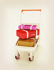 Image showing Trolley for luggage at the airport and luggage. 3D illustration.