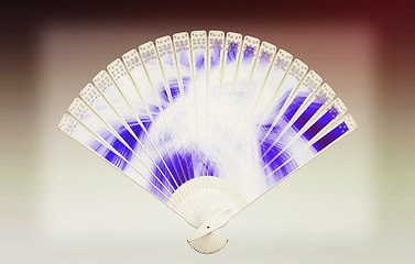 Image showing Colorful hand fan . 3D illustration. Vintage style.