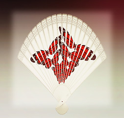 Image showing Colorful hand fan. 3D illustration. Vintage style.