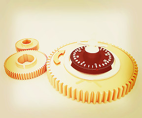 Image showing gears with lock. 3D illustration. Vintage style.