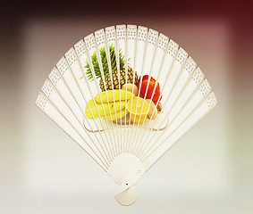 Image showing Colorful hand fan . 3D illustration. Vintage style.