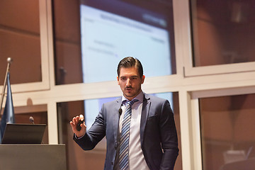 Image showing Speaker giving talk at Business Conference.