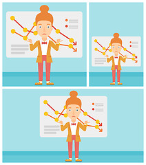 Image showing Woman with decreasing chart.