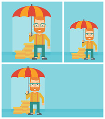 Image showing Businessman with umbrella protecting money.