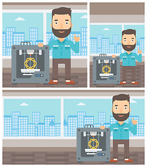 Image showing Man with three D printer vector illustration.