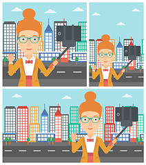 Image showing Woman making selfie vector illustration.