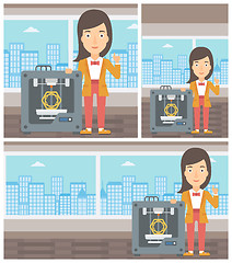 Image showing Woman with three D printer vector illustration.