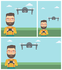 Image showing Man flying drone vector illustration.