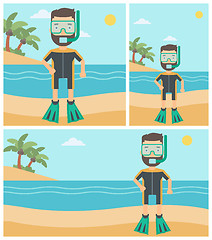 Image showing Male scuba diver on the beach vector illustration.