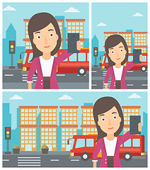 Image showing Woman making selfie vector illustration.