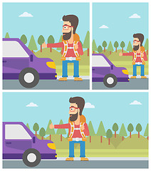 Image showing Young man hitchhiking vector illustration.