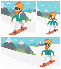 Image showing Young man snowboarding vector illustration.