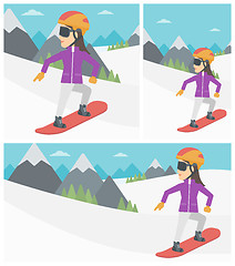 Image showing Young woman snowboarding vector illustration.
