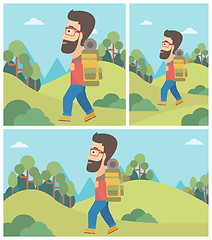 Image showing Man with backpack hiking vector illustration.