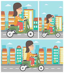 Image showing Woman riding scooter vector illustration.