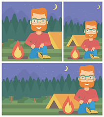 Image showing Man kindling campfire vector illustration.