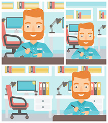 Image showing Man using three D pen vector illustration.