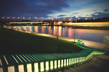 Image showing Evening landscape with Luzhniki Metro Bridge. Moscow, Russia