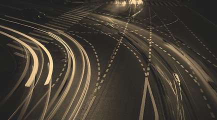 Image showing Night road with traces of car lights