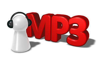 Image showing mp3 tag and pawn with headphones - 3d rendering