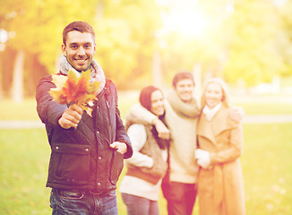 Image showing group of friends having fun in autumn park