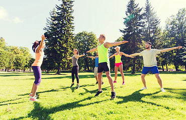 Image showing group of happy friends exercising outdoors