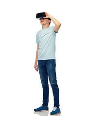 Image showing happy man in virtual reality headset or 3d glasses