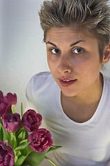 Image showing woman and flowers