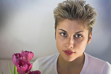 Image showing woman and flowers