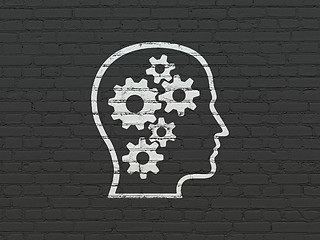 Image showing Marketing concept: Head With Gears on wall background