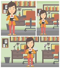 Image showing Woman using tablet computer vector illustration.