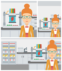 Image showing Woman with three D printer vector illustration.