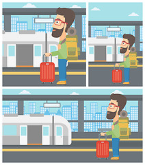 Image showing Man at the train station vector illustration.