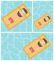 Image showing Man relaxing in swimming pool vector illustration.