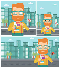 Image showing Man with modular phone vector illustration.