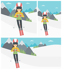 Image showing Young woman skiing vector illustration.