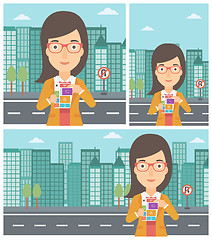 Image showing Woman with modular phone vector illustration.