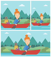 Image showing Woman riding in kayak vector illustration.