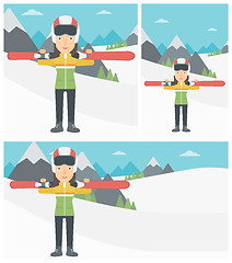 Image showing Woman holding skis vector illustration.