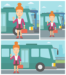 Image showing Woman travelling by bus vector illustration.