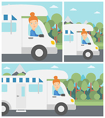 Image showing Woman driving motor home vector illustration.