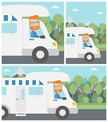 Image showing Man driving motor home vector illustration.